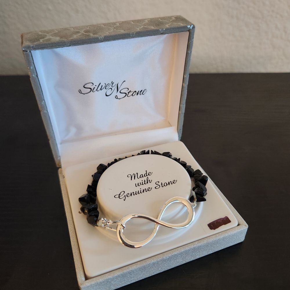 Kohl's Silver N Stone Infinity Stretch Bracelet with Black Beads & Silver Accent